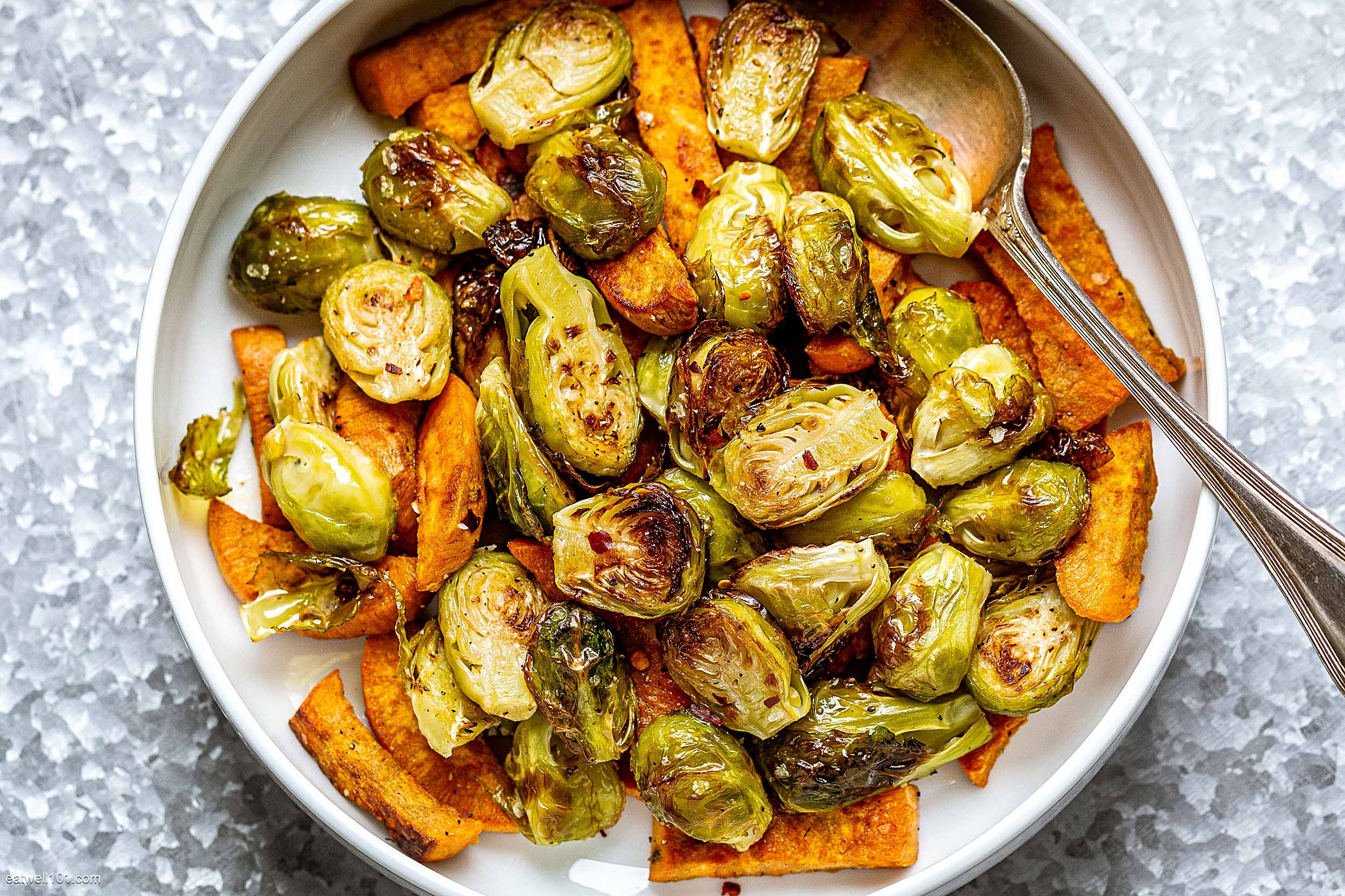 Oven-Roasted Brussels Sprouts and Sweet Potatoes
