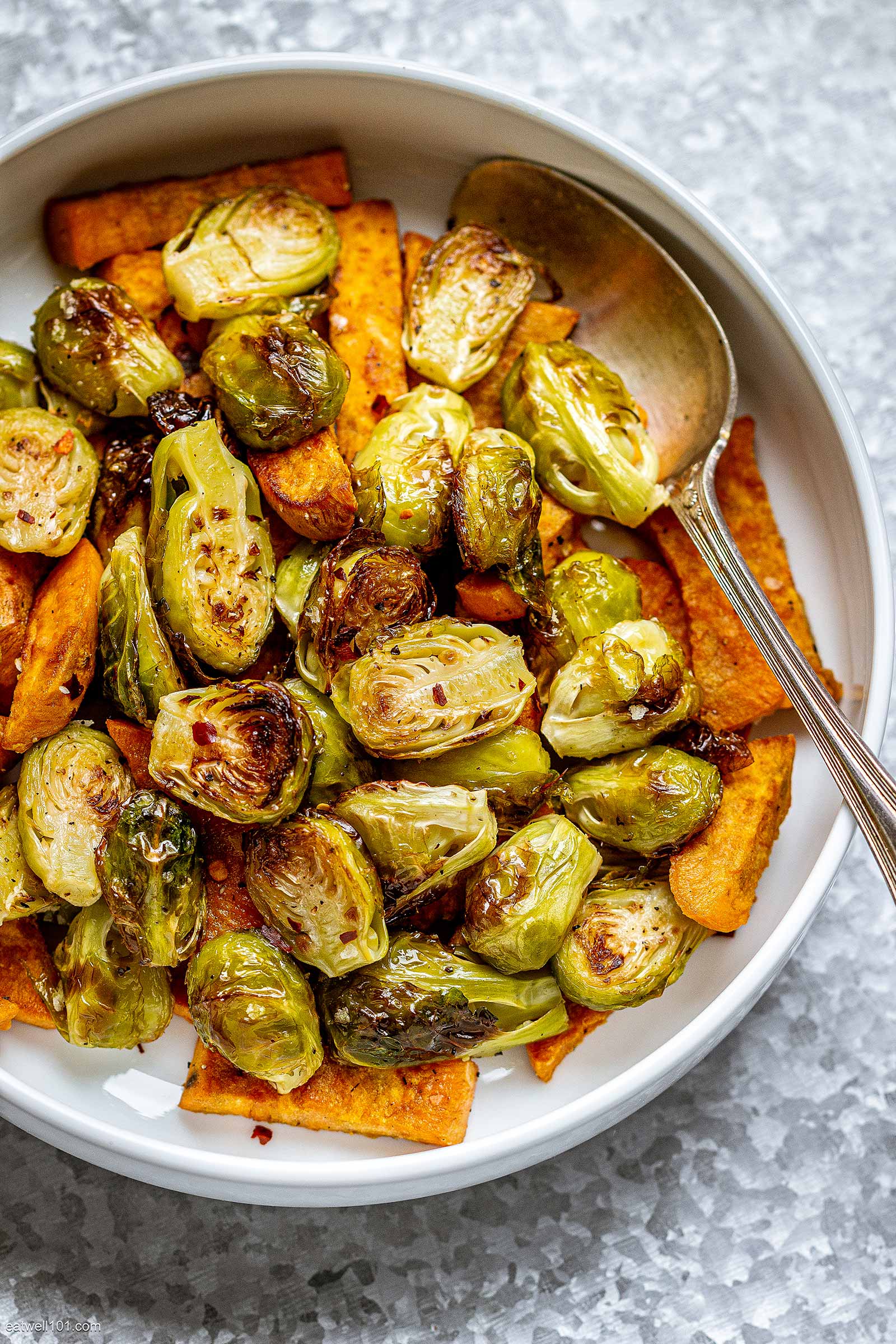 Oven-Roasted Brussels Sprouts and Sweet Potatoes recipe 1