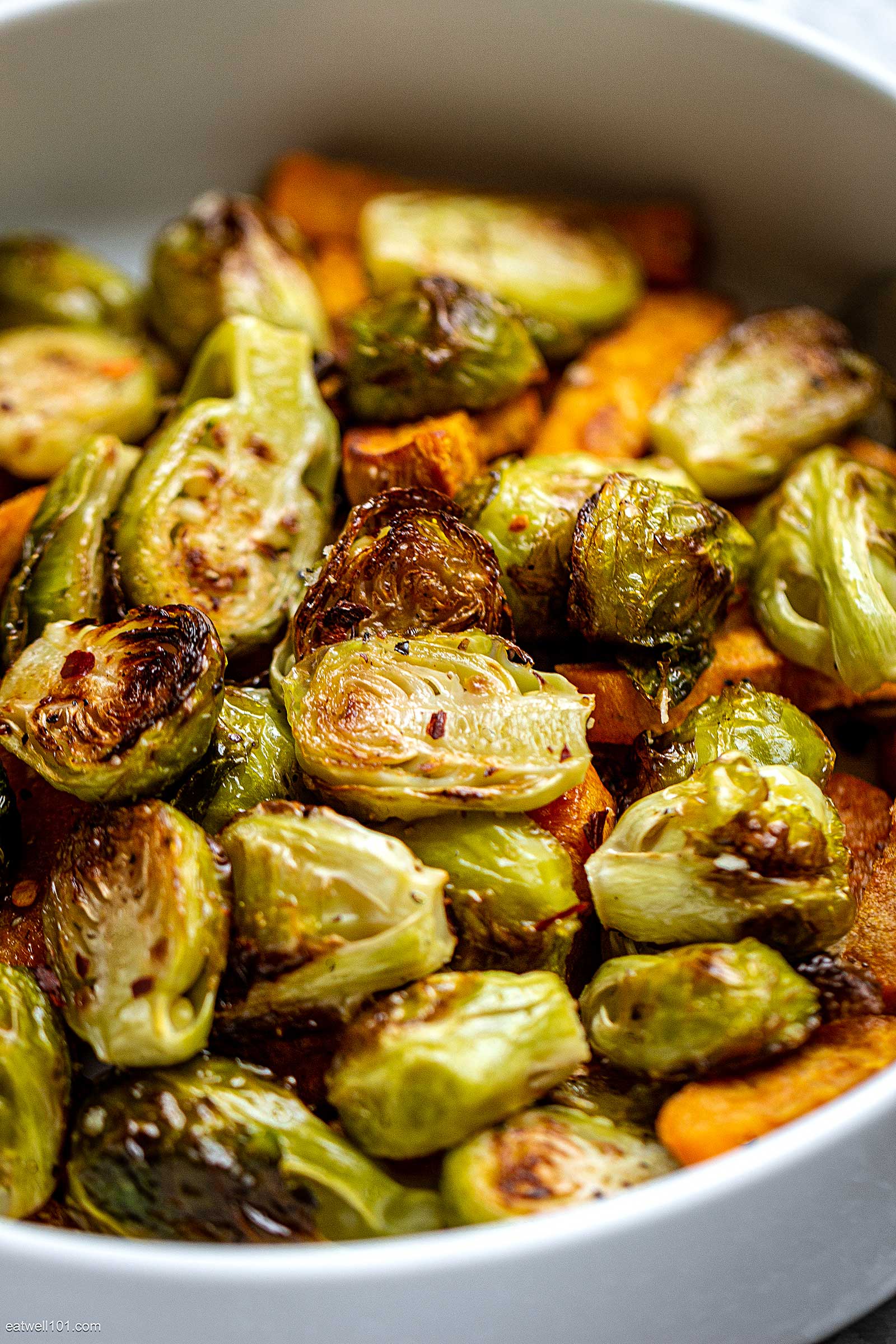 Oven-Roasted Brussels Sprouts and Sweet Potatoes recipe
