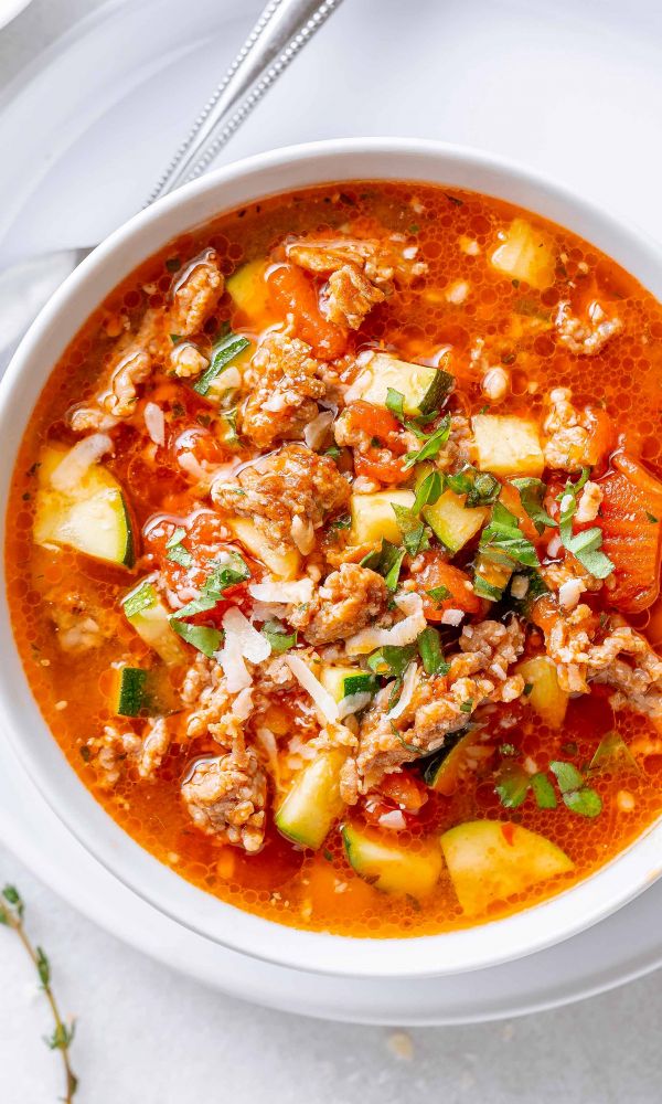 Healthy Zucchini Tomato Italian Sausage Soup