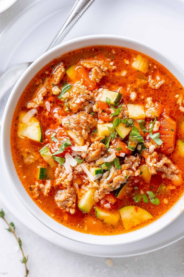 Healthy Zucchini Tomato Italian Sausage Soup
