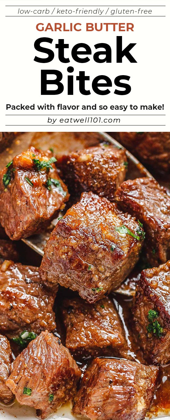 Garlic Butter Steak Bites - #steak #recipe #eatwell101 - Packed with flavor and so easy to make! These garlic butter steak bites are crazy delicious.