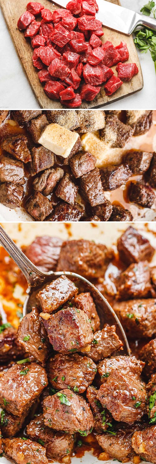 Garlic Butter Steak Bites - #steak #recipe #eatwell101 - Packed with flavor and so easy to make! These garlic butter steak bites are crazy delicious.