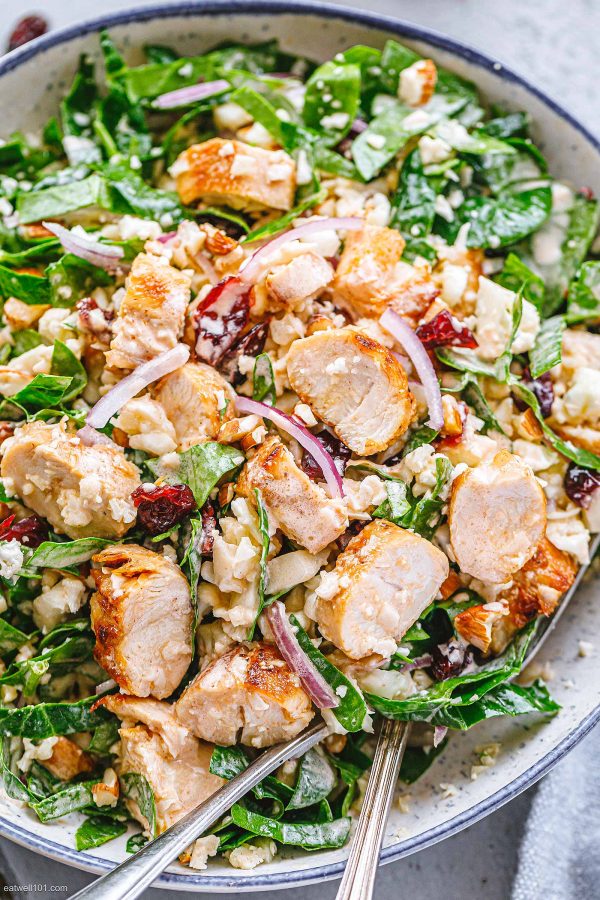 Spinach Chicken Salad - #recipe by #eatwell101 - https://www.eatwell101.com/healthy-spinach-cauliflower-chicken-salad-recipe