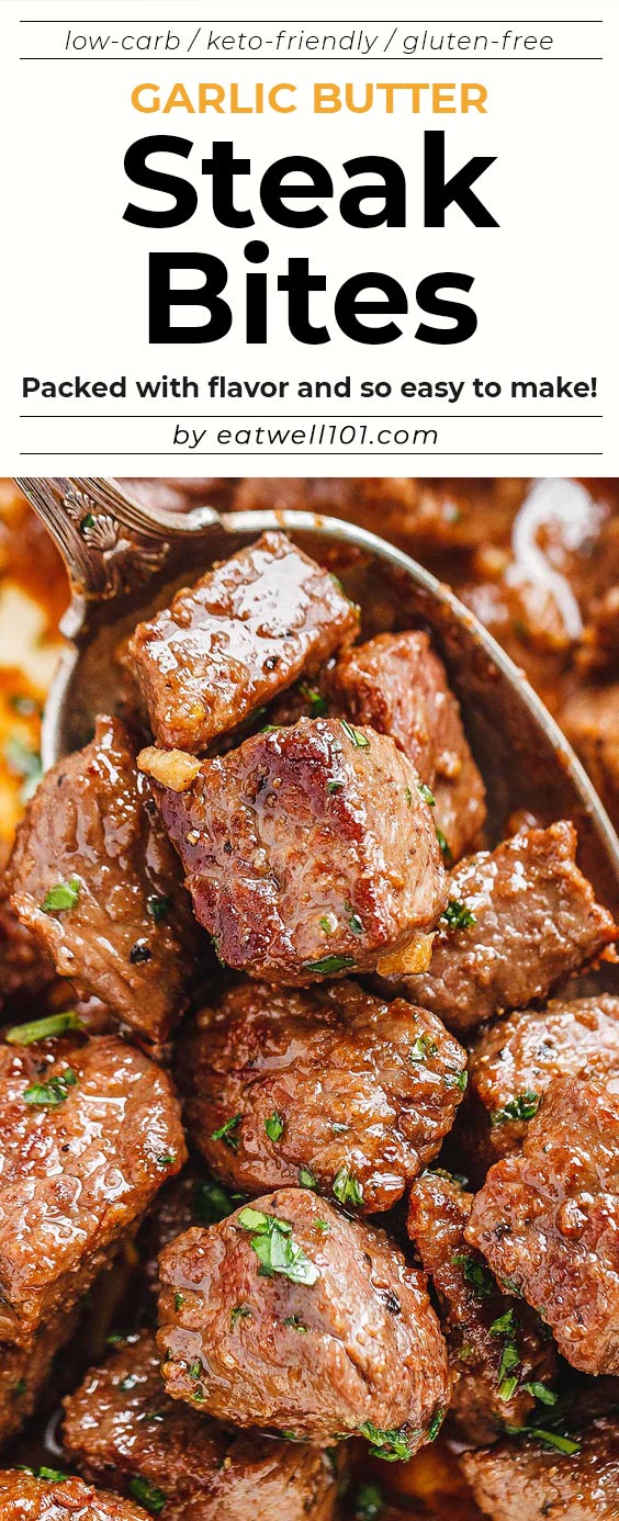 Garlic Butter Steak Bites - #steak #recipe #eatwell101 - Packed with flavor and so easy to make! These garlic butter steak bites are crazy delicious.