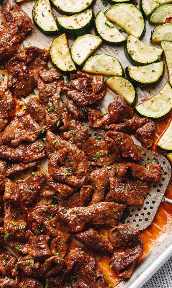 10-Minute Sheet Pan Steak with Lemon Zucchini