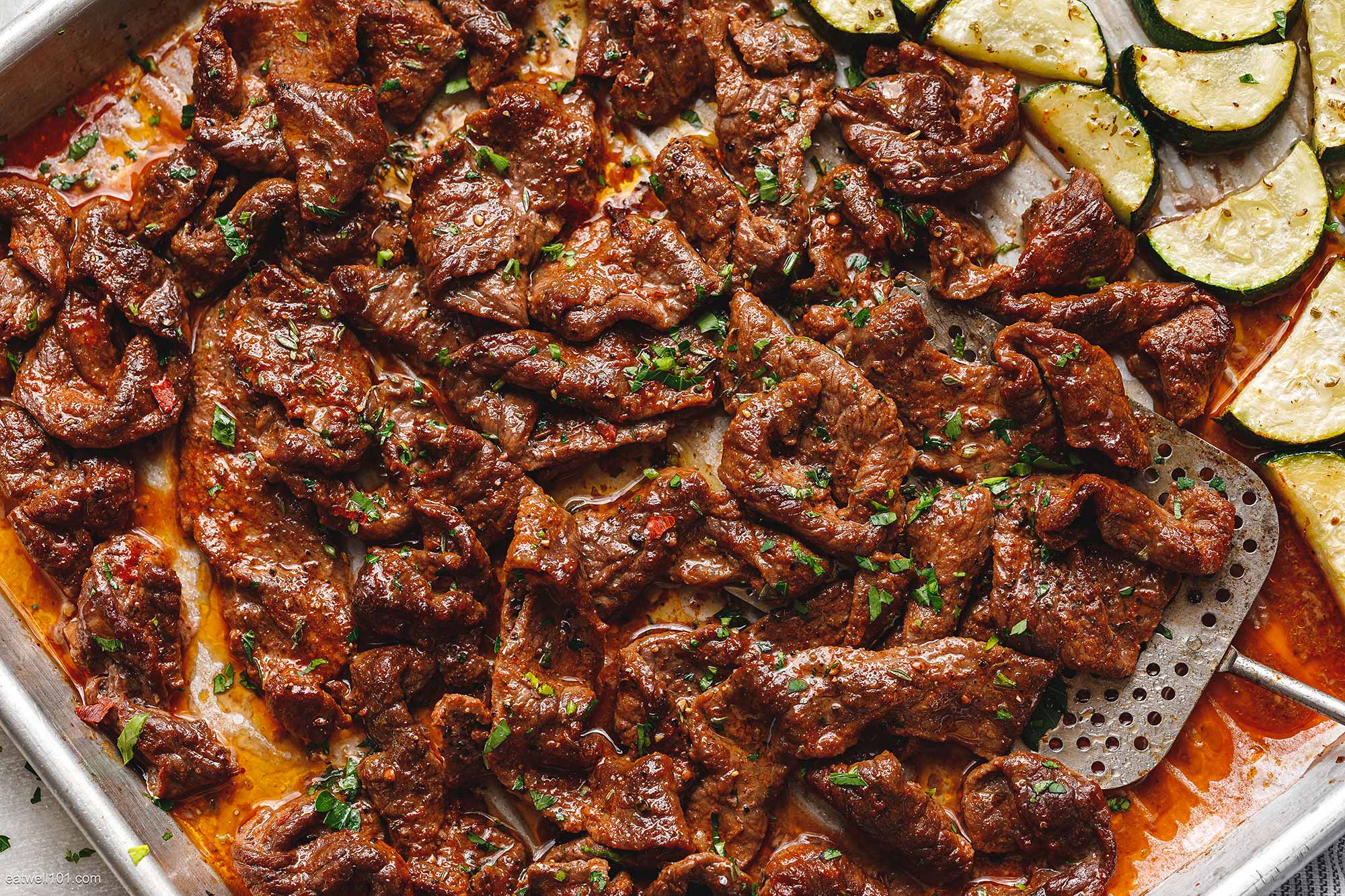 10-Minute Sheet Pan Steak with Lemon Zucchini