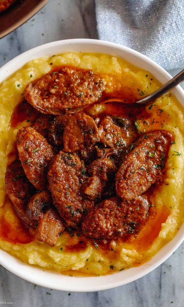 Cajun Sausage Mushrooms with Spaghetti Squash Mash