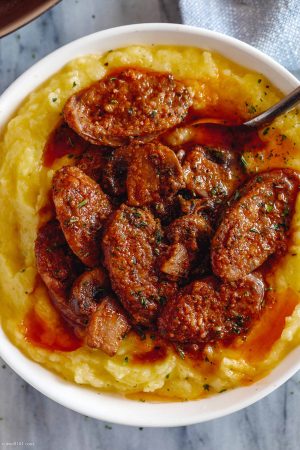 Cajun Sausage Mushrooms with Spaghetti Squash Mash