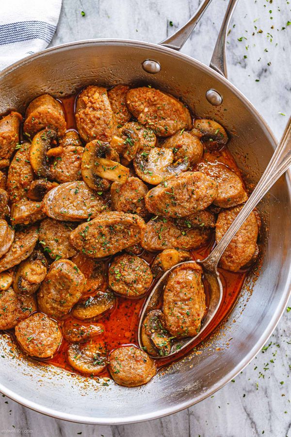 Cajun Sausage Mushrooms - #recipe by #eatwell101 - https://www.eatwell101.com/cajun-sausage-mushrooms-recipe