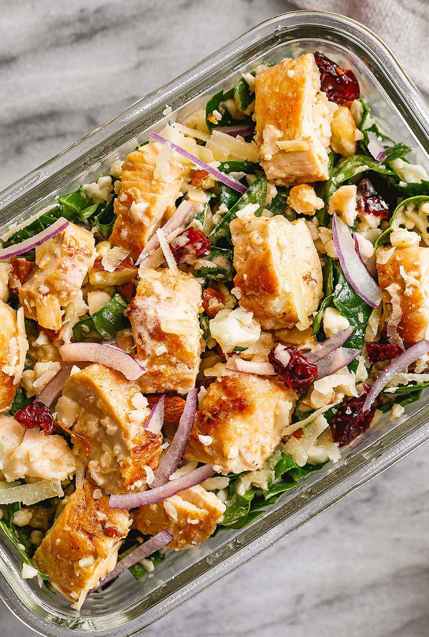 Cold Chicken Spinach Cauliflower Salad {Meal Prep} - #recipe by #eatwell101 - https://www.eatwell101.com/chicken-spinach-cauliflower-salad-meal-prep-recipe