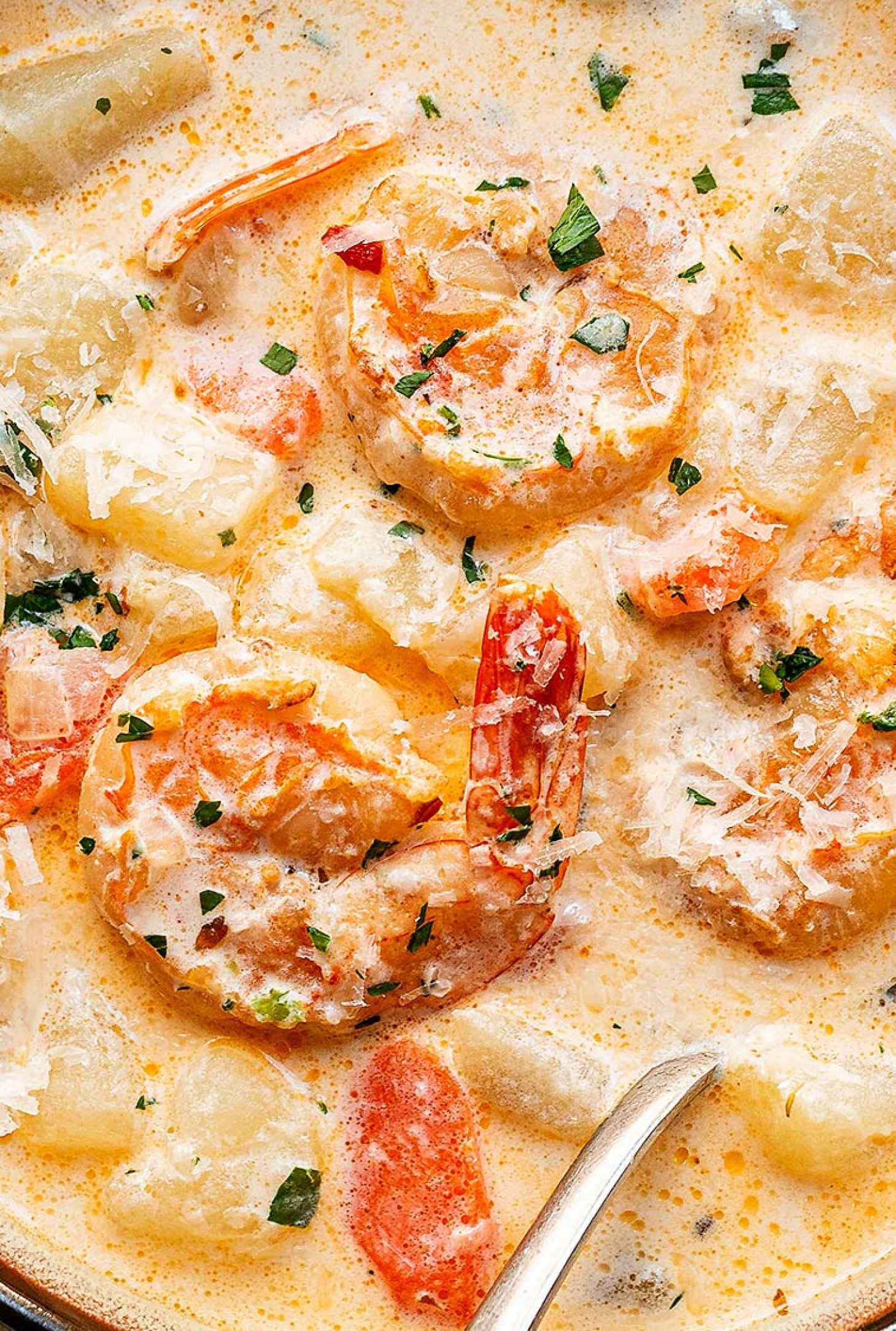 Instant Pot Creamy Shrimp Soup - #recipe by #eatwell101 - https://www.eatwell101.com/instant-pot-potato-shrimp-soup-recipe