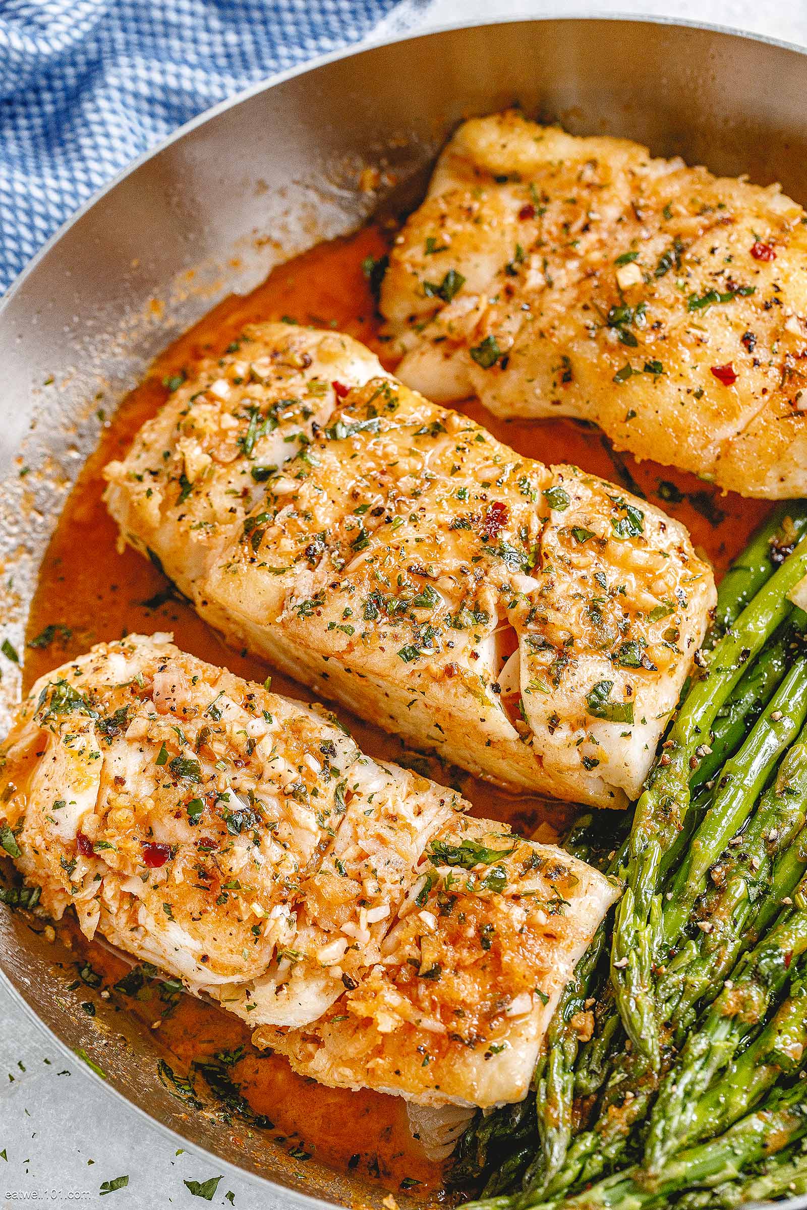 Garlic Butter Cod with Lemon Asparagus Recipe – Healthy Fish Recipe
