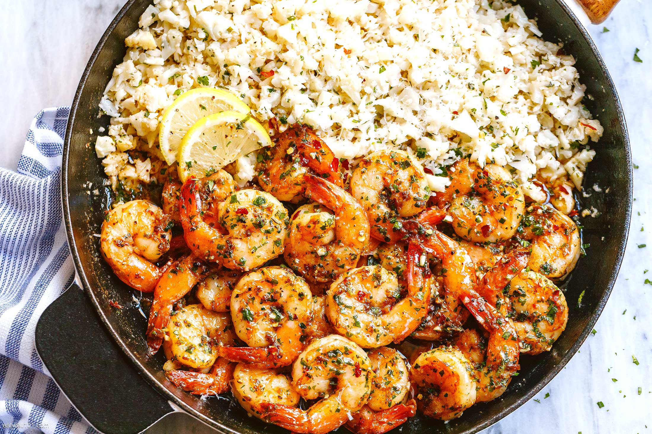 Garlic Butter Shrimp with Lemon Parmesan Cauliflower Rice