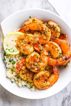 Garlic Butter Shrimp with Lemon Parmesan Cauliflower Rice