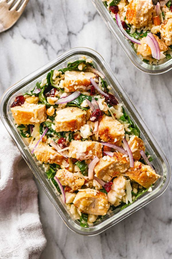 Meal Prep Chicken Spinach Cauliflower Salad - #recipe by #eatwell101 - https://www.eatwell101.com/chicken-spinach-cauliflower-salad-meal-prep-recipe