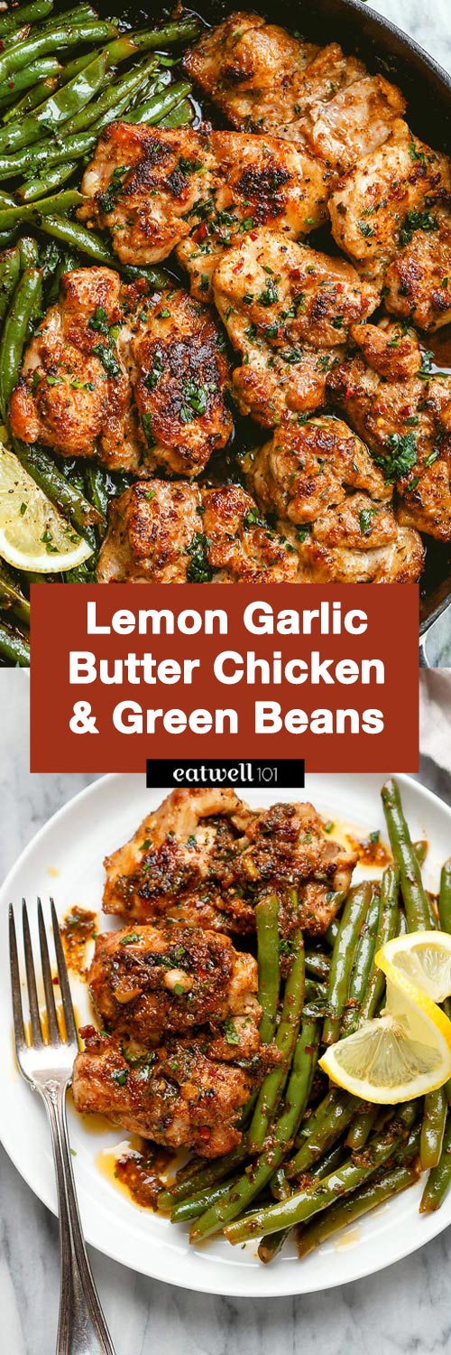 Lemon Garlic Butter Chicken and Green Beans Skillet - #chicken #recipes #eatwell101 #recipes - So addicting! This #paleo #lowcarb #keto skillet chicken recipe is a snap to fix and cook. 