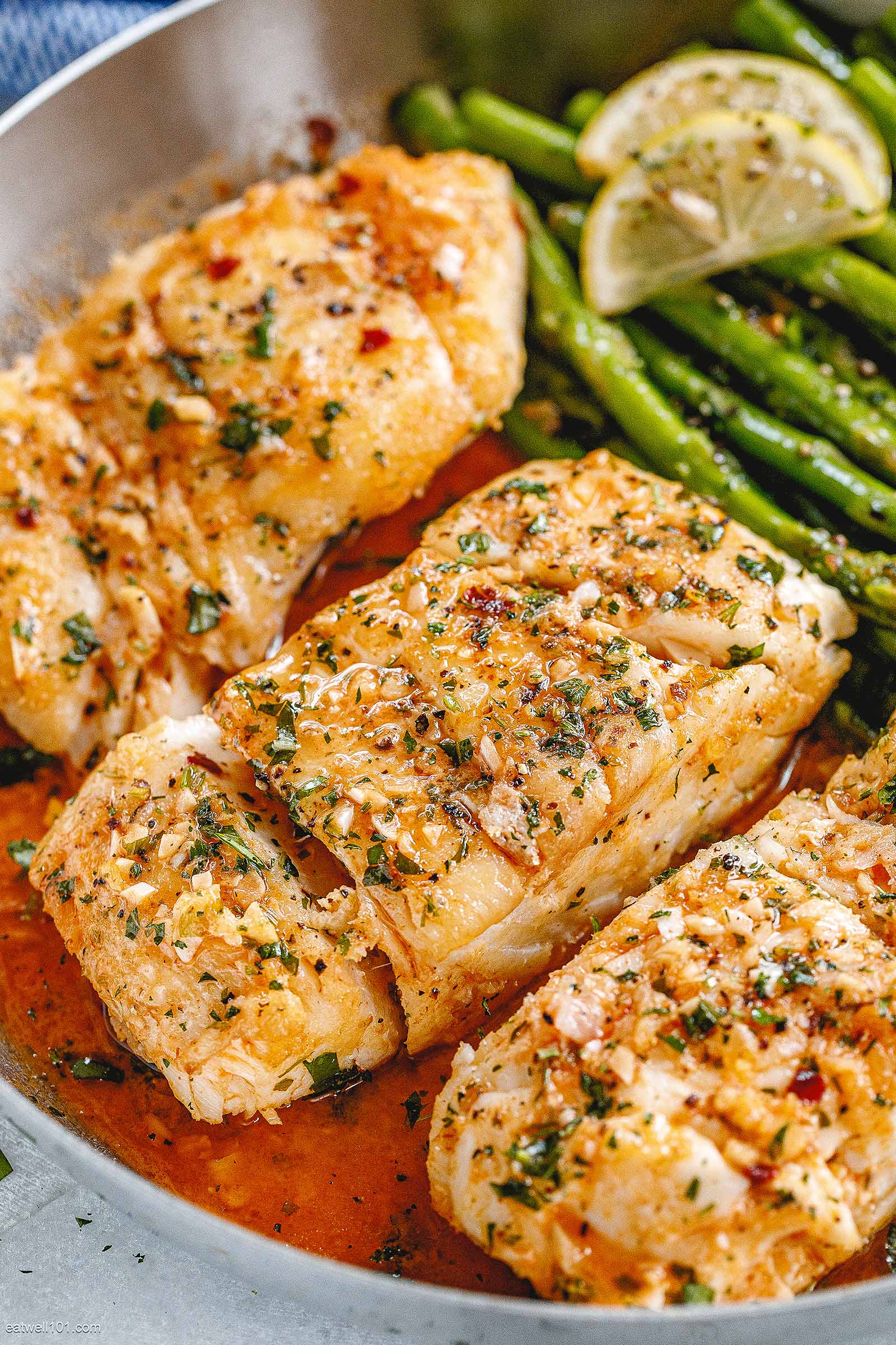 Garlic Butter Cod with Lemon Asparagus Skillet Healthy Fish Recipe