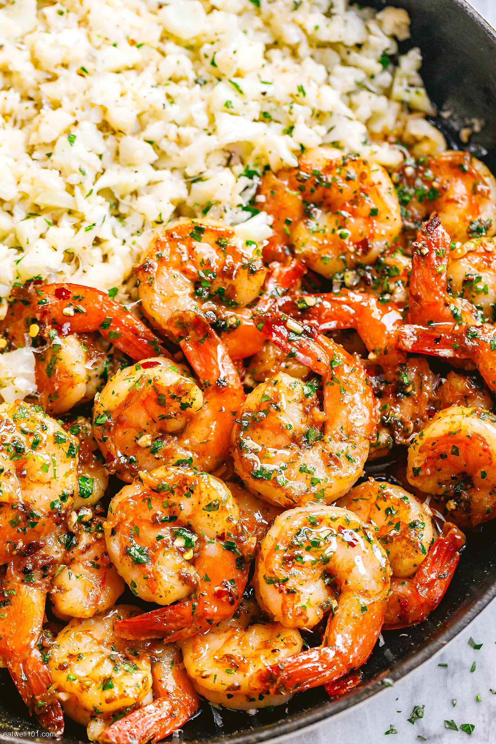 Garlic Butter Shrimp with Lemon Parmesan Cauliflower Rice