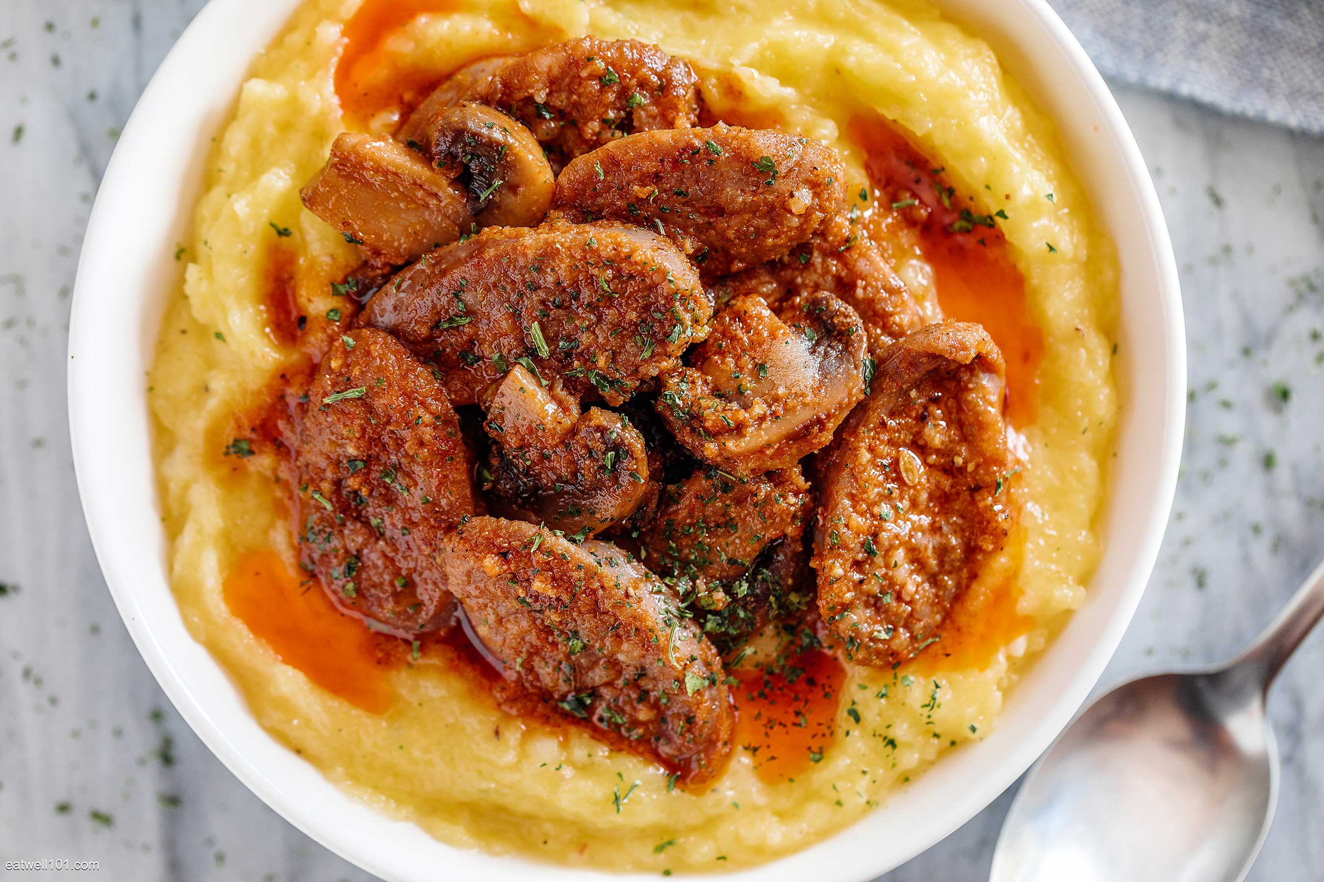 Cajun Sausage Mushrooms with Spaghetti Squash Mash