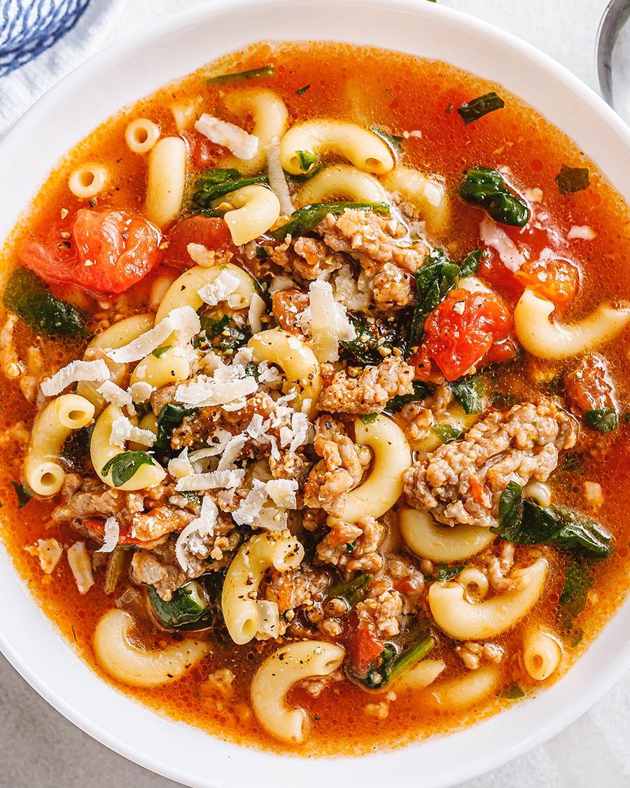 Italian Sausage Tomato Pasta Soup {Instant Pot} - #recipe by #eatwell101 - https://www.eatwell101.com/instant-pot-italian-sausage-pasta-soup-recipe