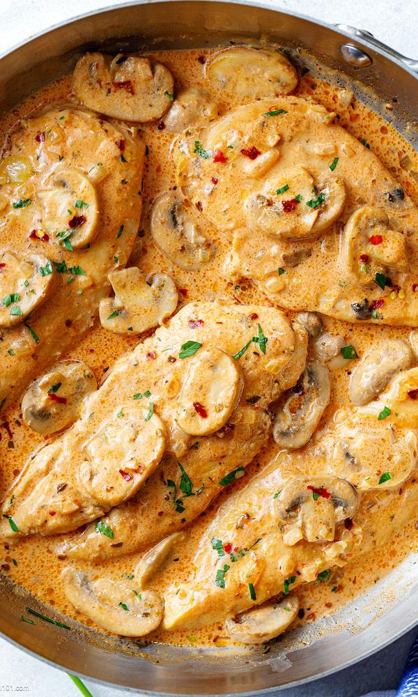 Creamy Garlic Parmesan Chicken Breasts﻿ with Mushrooms