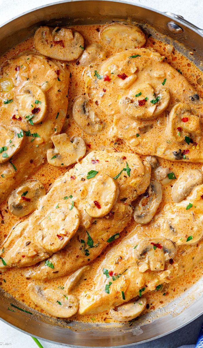 Creamy Garlic Parmesan Chicken Breasts﻿ with Mushrooms