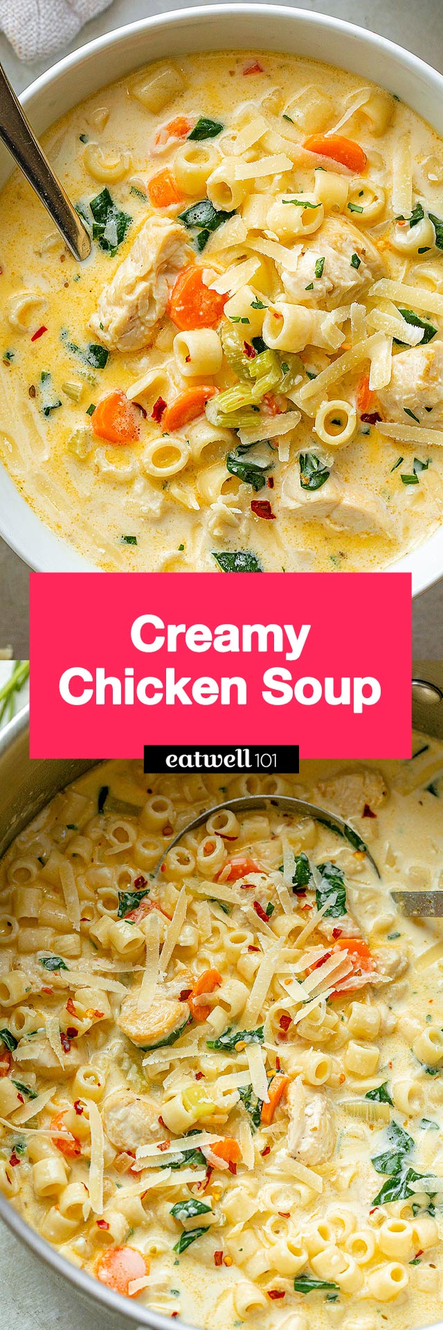 Creamy Chicken Pasta Soup Recipe - #chicken #pasta #soup #recipe - Nutritious, easy and big on flavor, this delicious chicken pasta soup tastes like you spent all day in the kitchen, but it's done in less than 30 minutes!