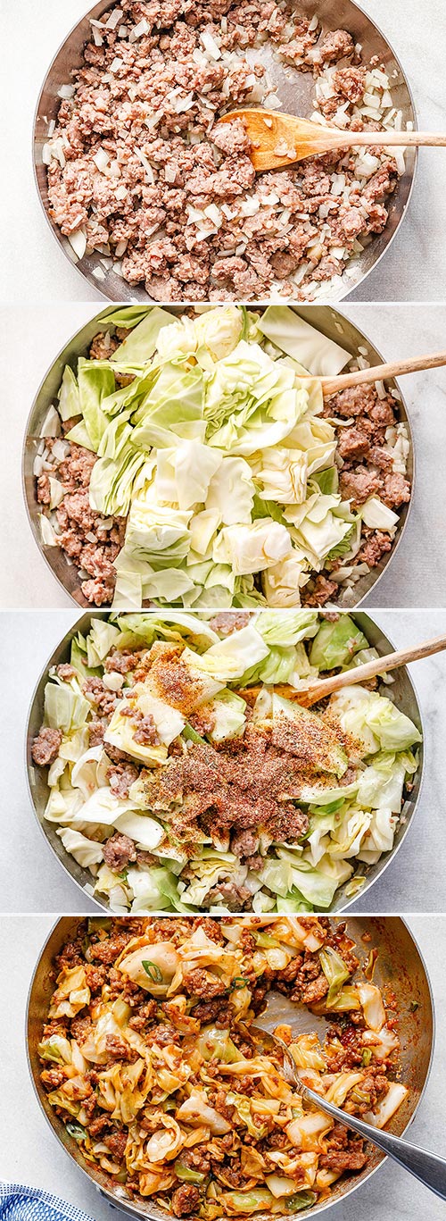 Fried Cabbage with Sausage Skillet - #cabbage #recipe #eatwell101 - Perfect for your weeknight dinners, this fried cabbage recipe with sausage is an easy throw-together recipe you can make in 30 minutes. CLICK HERE to get the recipe