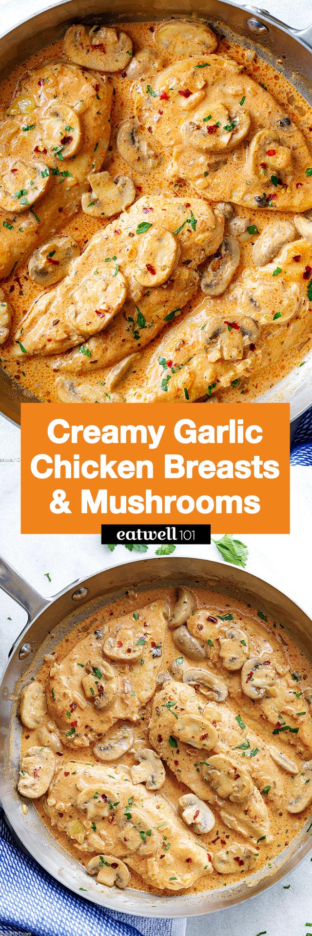 Creamy Garlic Parmesan Mushroom Chicken - #chicken #recipe #eatwell101 - Deliciously creamy and all made in one skillet, this easy one-pan chicken dish will wow your entire family for dinner! 