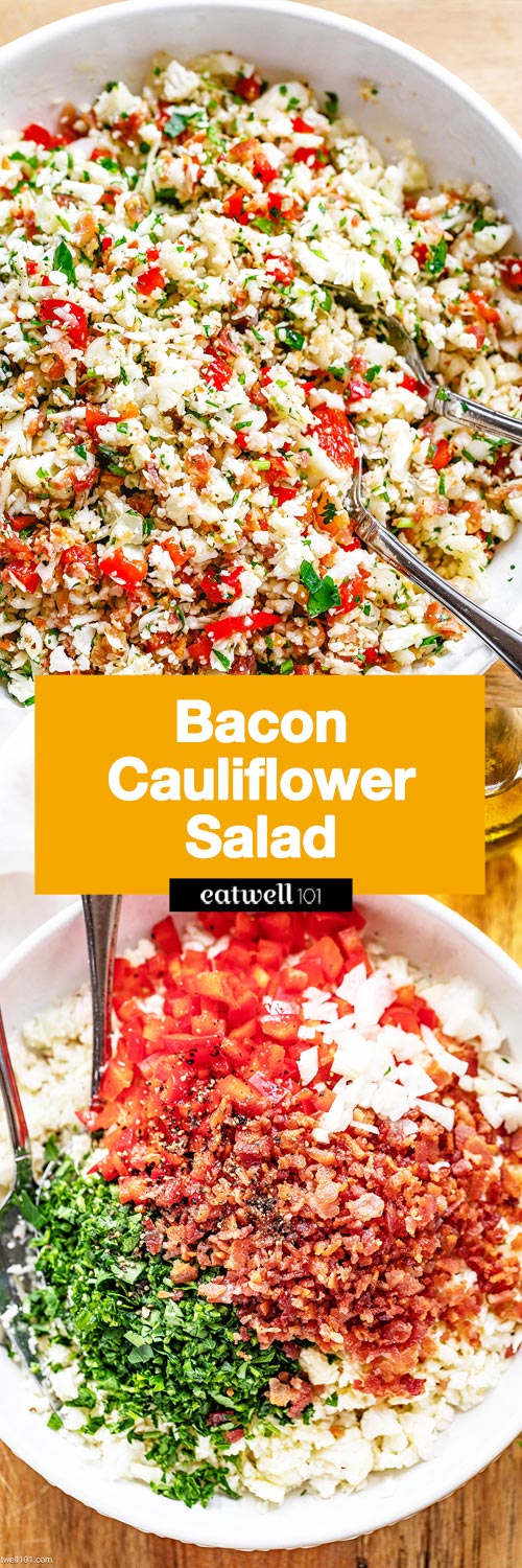 Bacon Cauliflower Salad - #cauliflower #salad #recipe #eatwell101 - This bacon cauliflower salad is easy to make, super crunchy and nourishing!