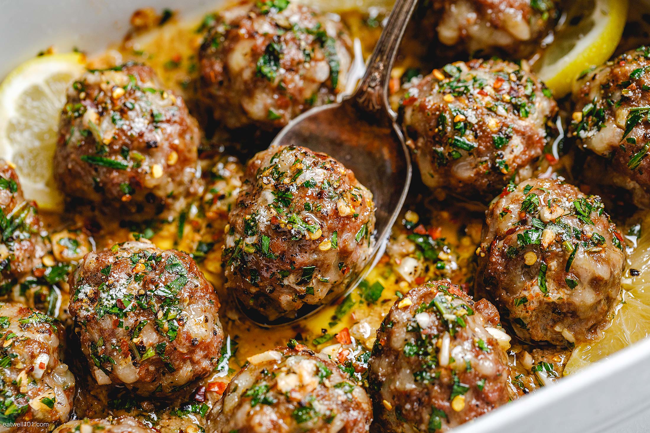 Baked Turkey Meatballs with Lemon Garlic Butter Sauce