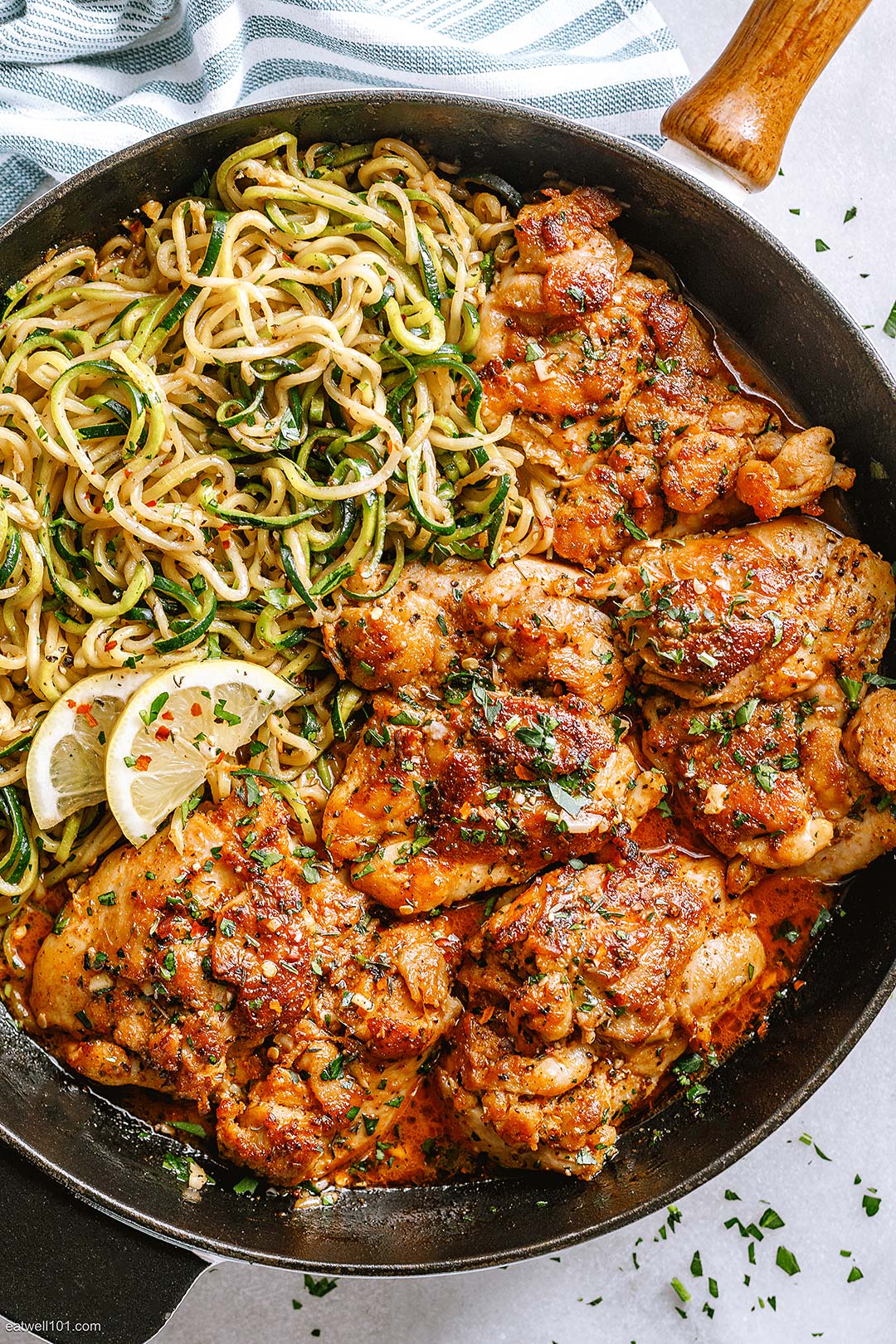 Lemon Garlic Butter Chicken and Zucchini Noodles Skillet 1