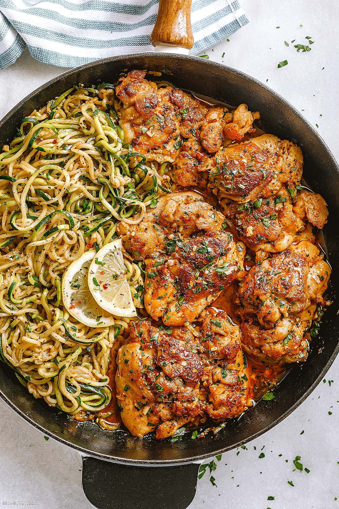 Lemon Garlic Butter Chicken and Zucchini Noodles Skillet 2