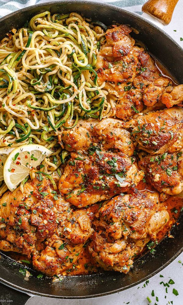 Lemon Garlic Butter Chicken and Zucchini Noodles Skillet