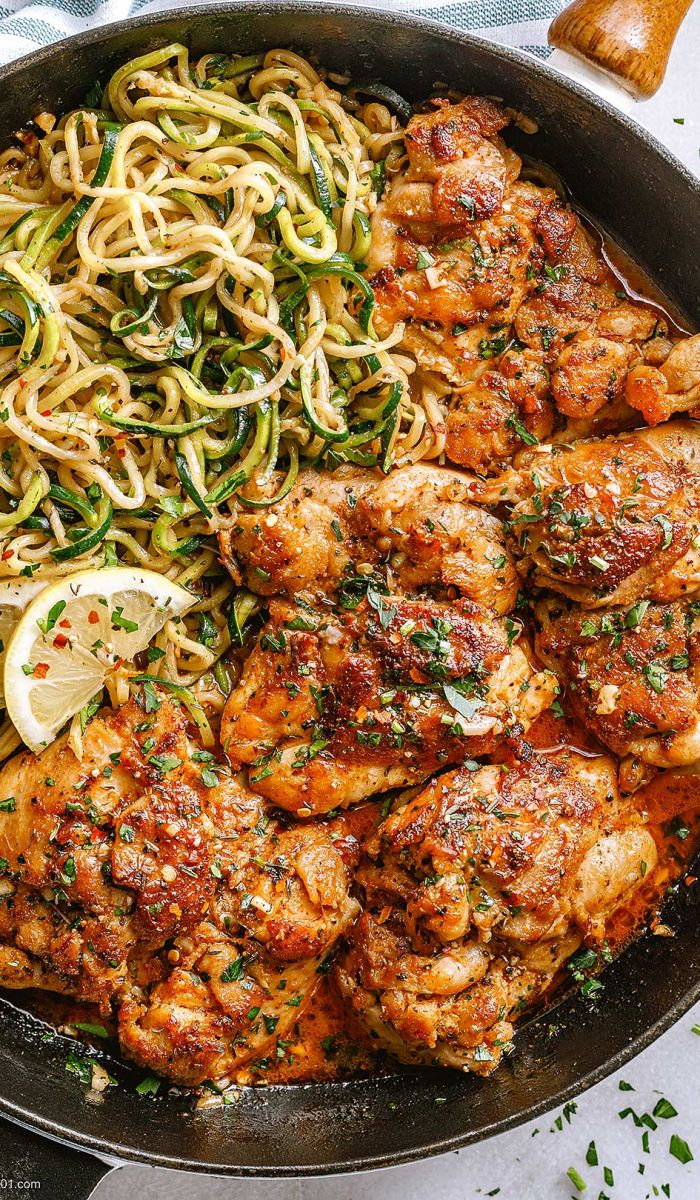Lemon Garlic Butter Chicken and Zucchini Noodles Skillet