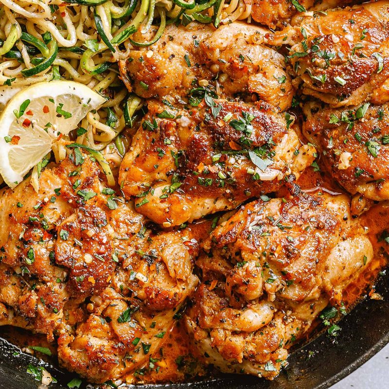 Lemon Garlic Butter Chicken and Zucchini Noodles Skillet Recipe
