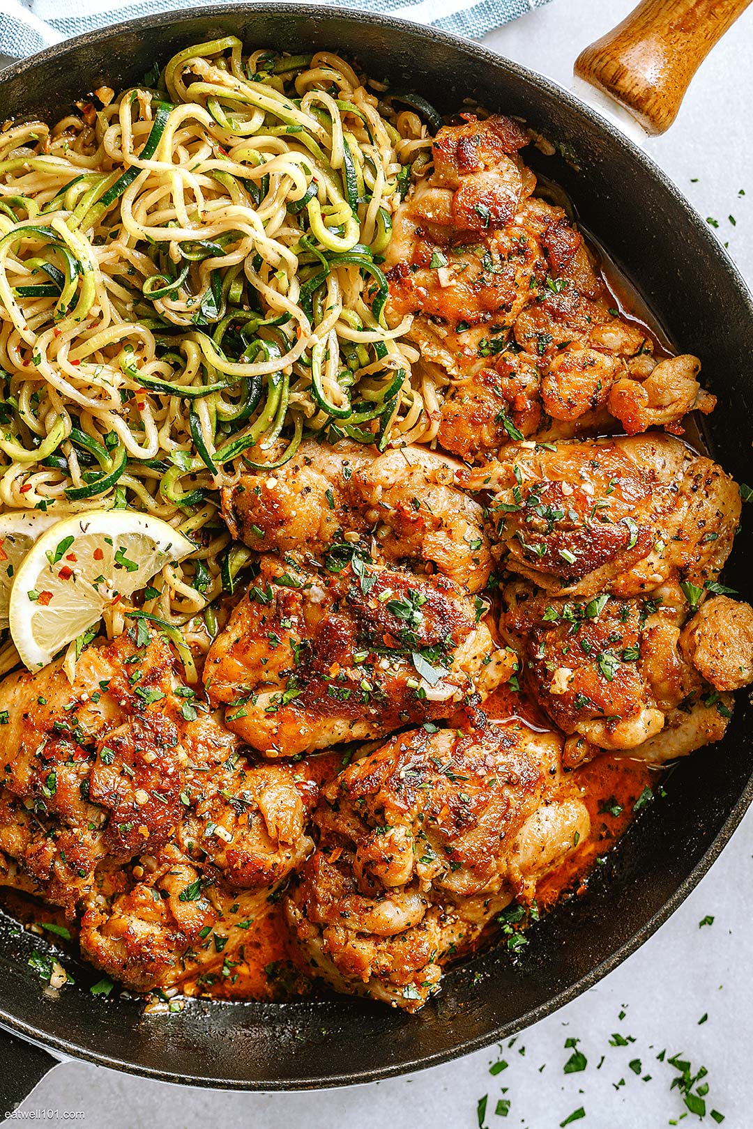 Lemon Garlic Butter Chicken and Zucchini Noodles Skillet Recipe