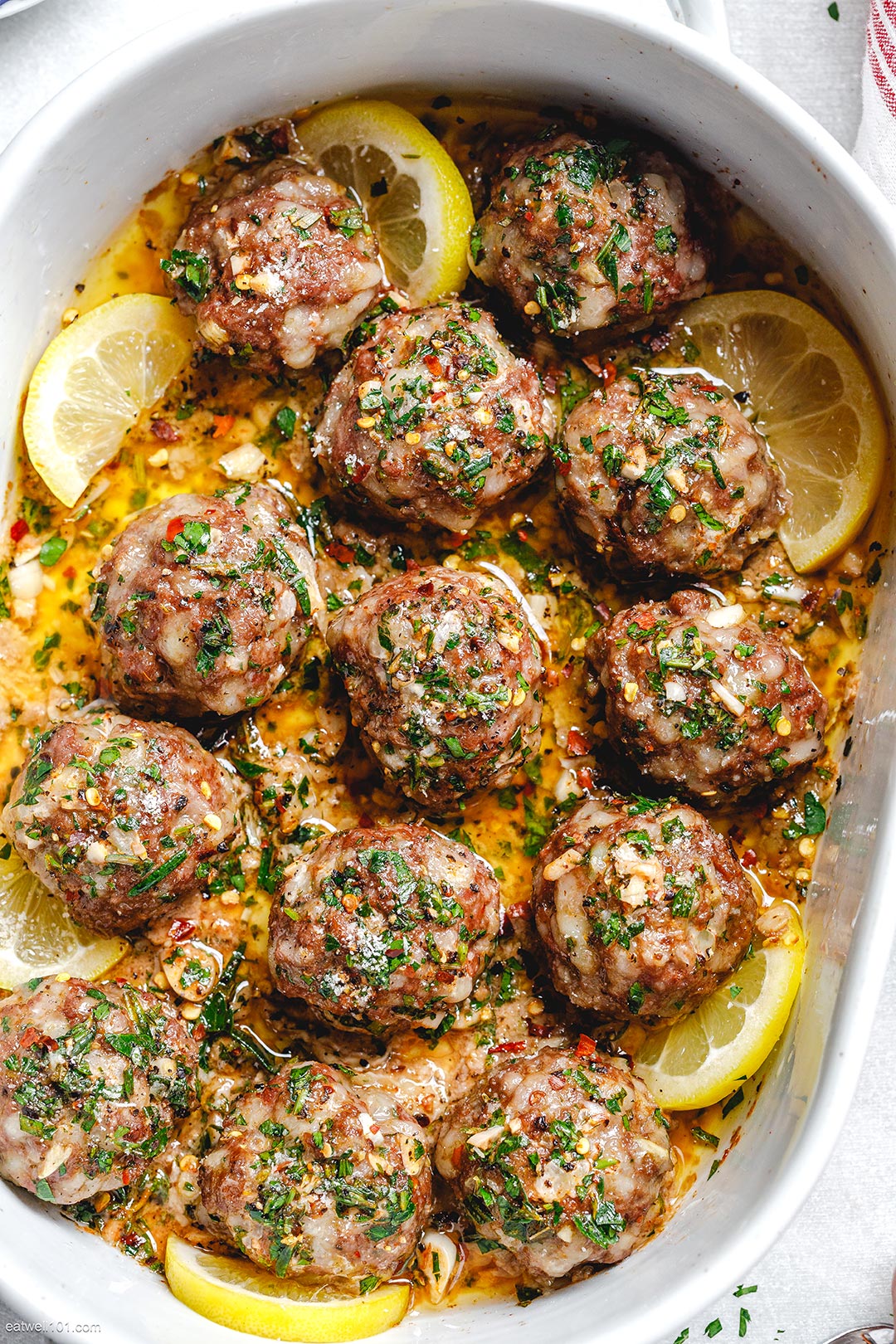 Baked Turkey Meatballs with Lemon Garlic Butter Sauce