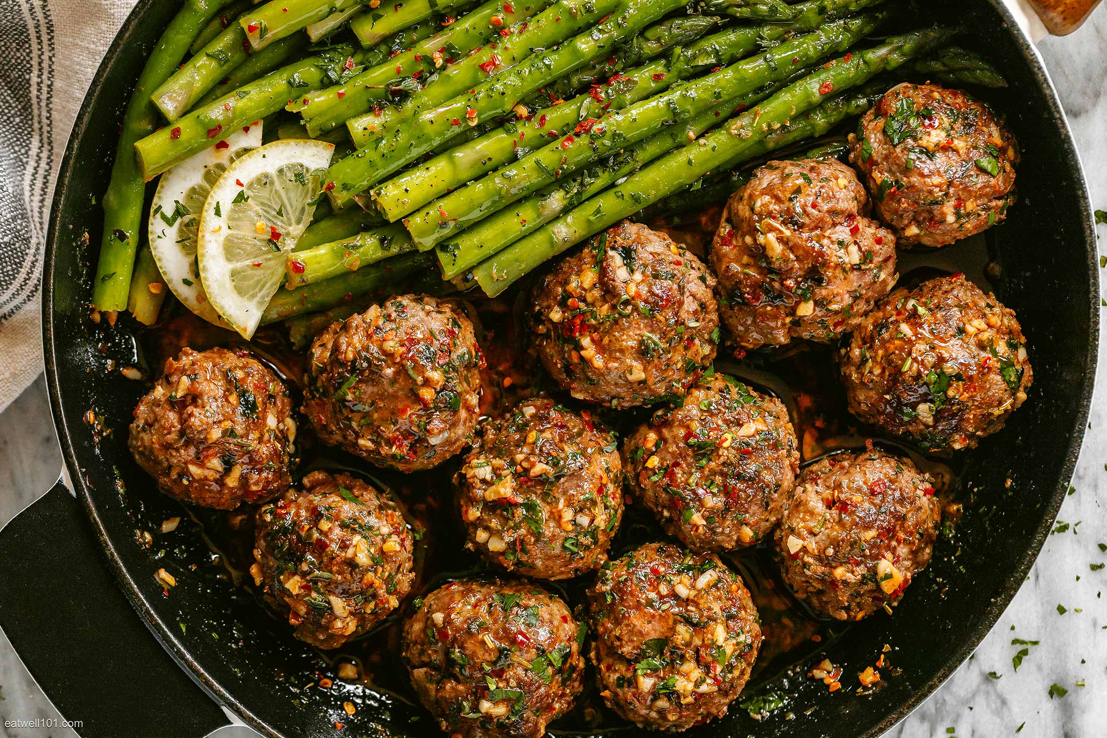 Cheesy Turkey Meatballs with Asparagus