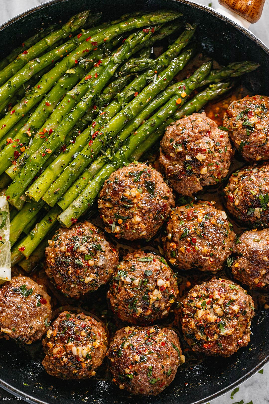 Cheesy Meatballs with Lemon Asparagus recipe