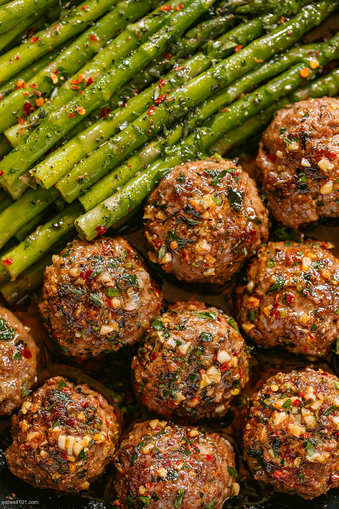 Cheesy Meatballs with Lemon Asparagus