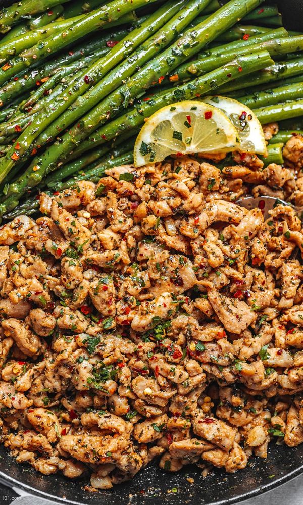 Garlic Butter Pork with Lemon Asparagus