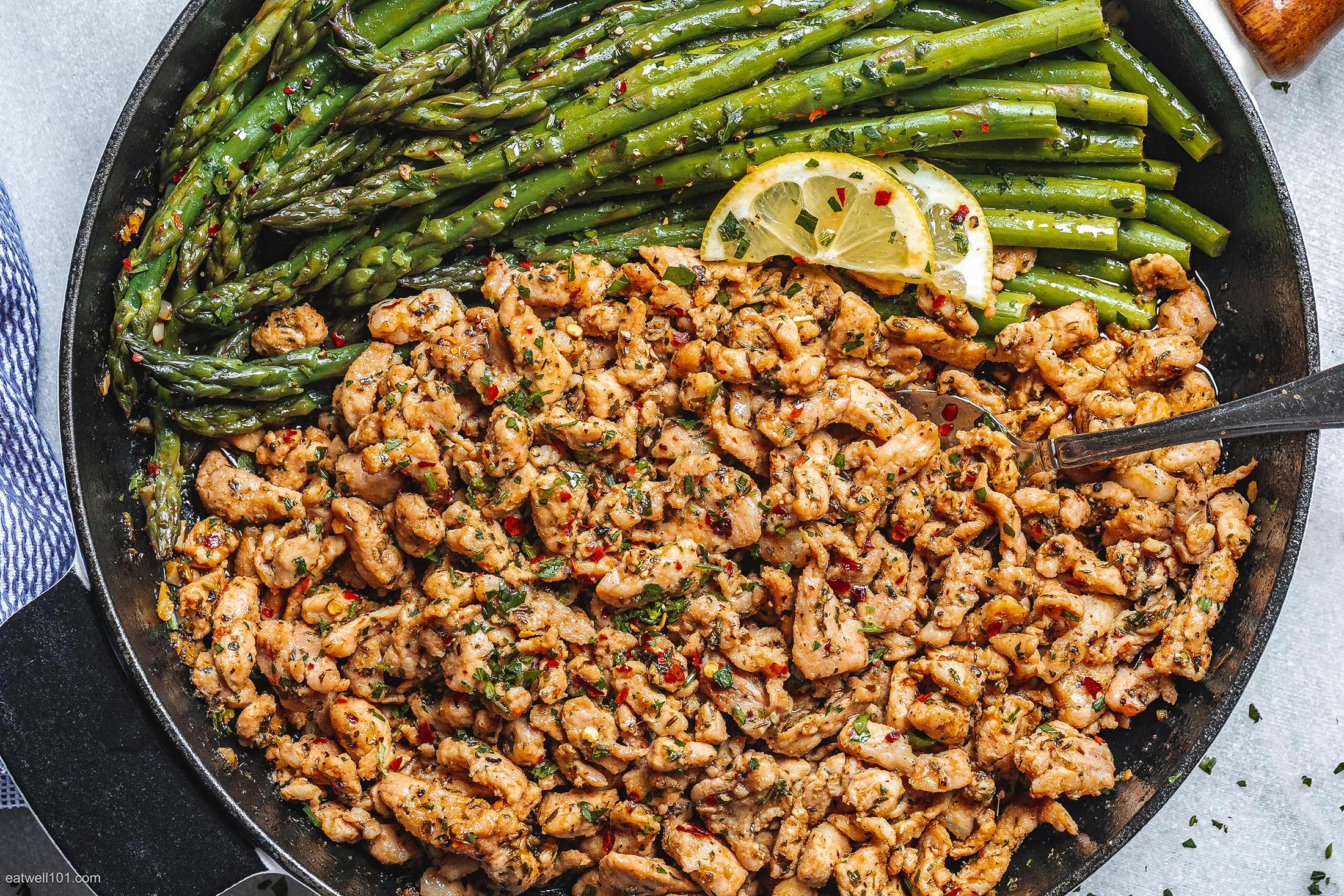 Garlic Butter Pork with Lemon Asparagus