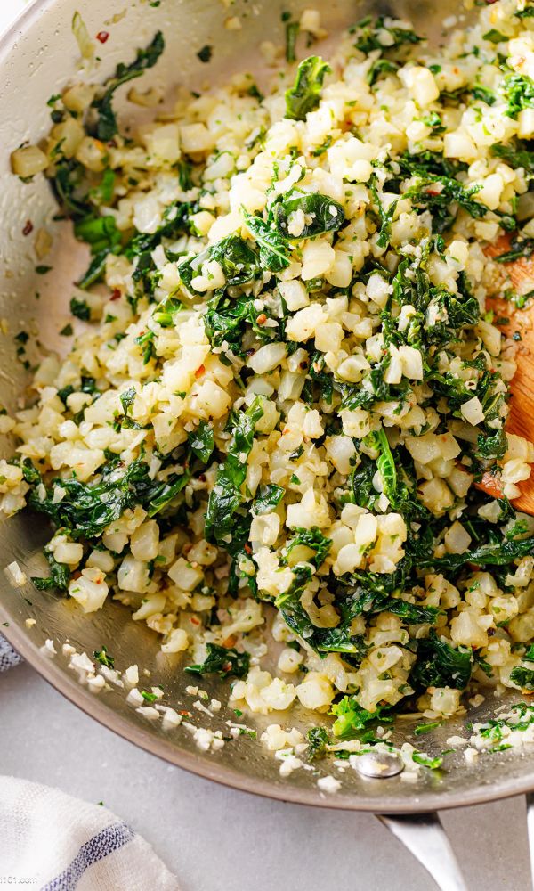 Garlic Butter Cauliflower Rice with Kale