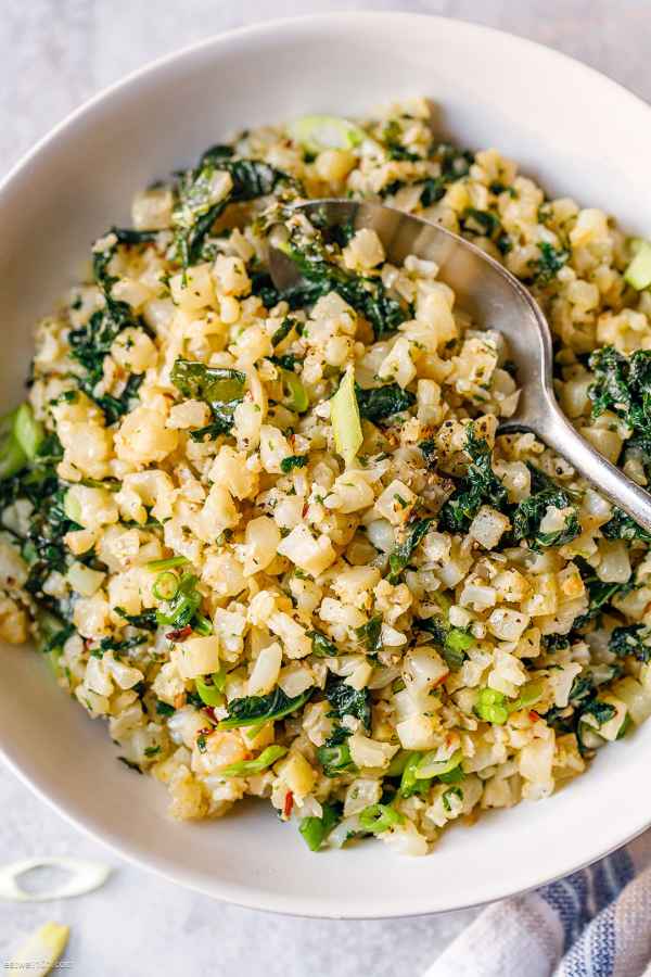 Garlic Butter Cauliflower Rice with Kale