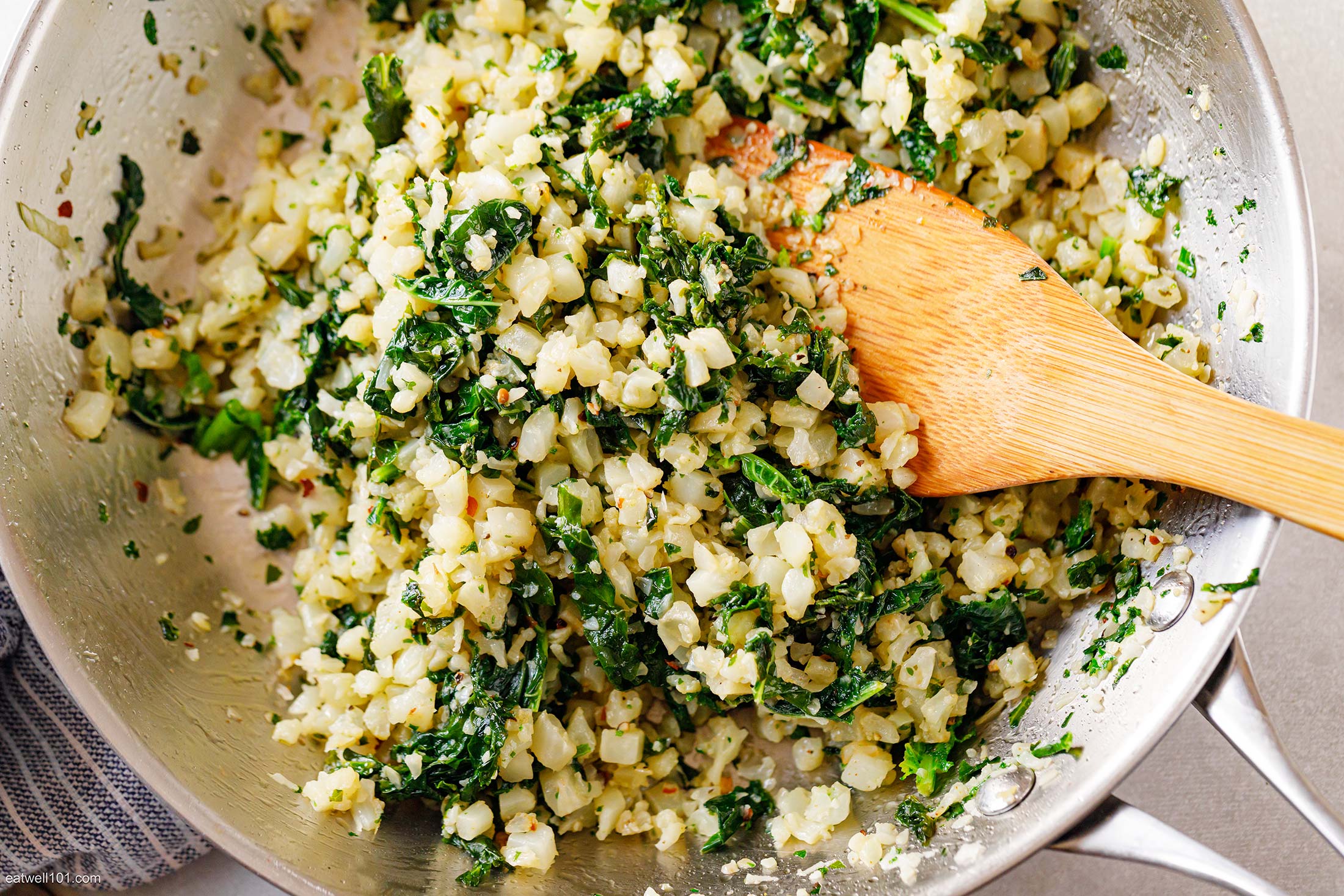 Garlic Butter Cauliflower Rice with Kale