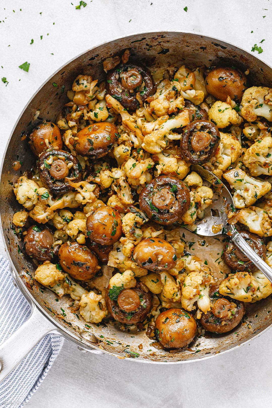 Garlic Butter Mushrooms Cauliflower Skillet recipe