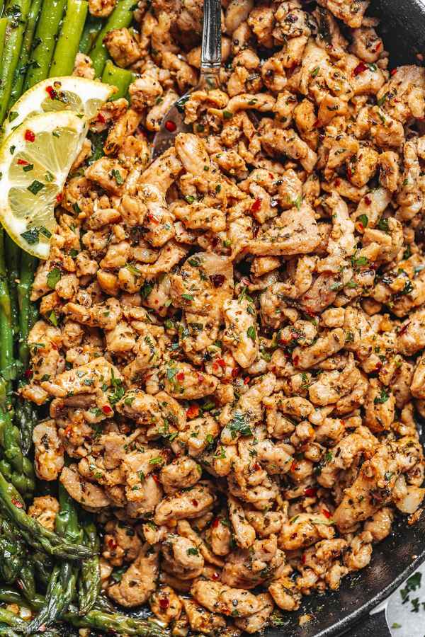 Garlic Butter Pork with Lemon Asparagus