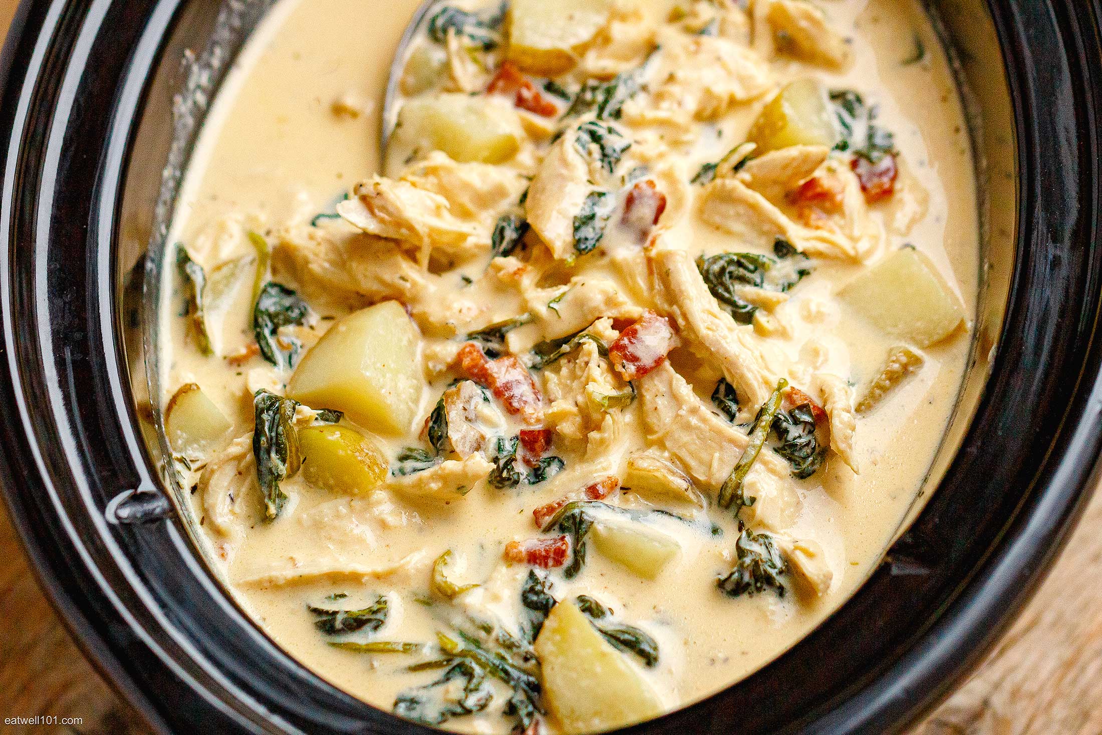Slow Cooker Creamy Chicken Soup with Spinach Potato